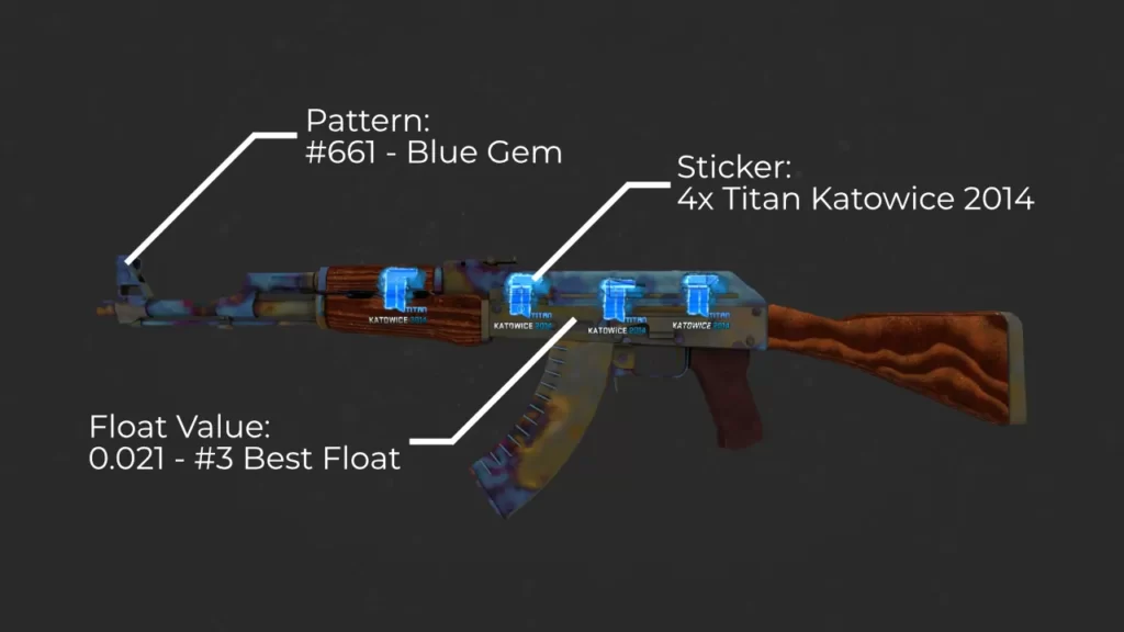 AK-47 Case Hardened - Pattern, Float Value, Sticker